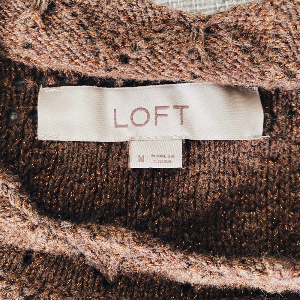 LOFT Brown Shimmer Pointelle Sweater - Picture 4 of 5
